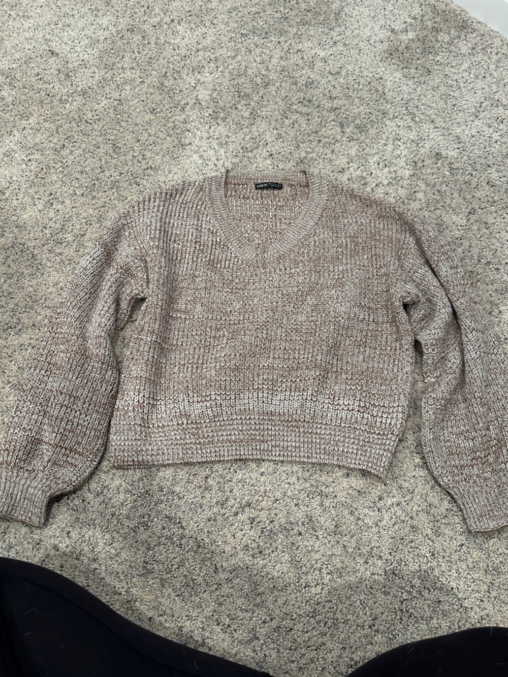 SHEIN Taupe Marled V-Neck Cropped Knit Sweater